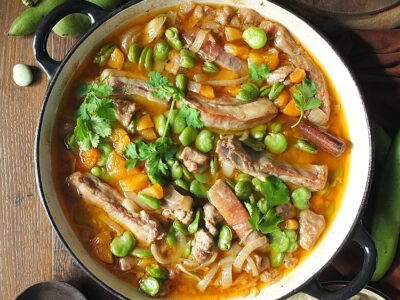 Slow Cooked Lamb Casserole with Broad Beans and Apricots