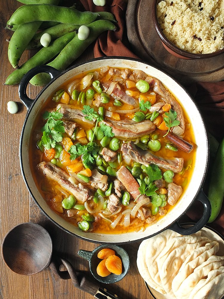 Slow Cooked Lamb Casserole with Broad Beans and Apricots