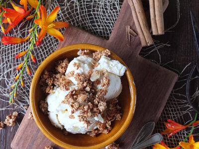 No Churn Apple Cinnamon Swirl Ice Cream with Granola Clusters