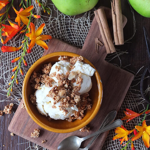No Churn Apple Cinnamon Swirl Ice Cream with Honey Almond Granola