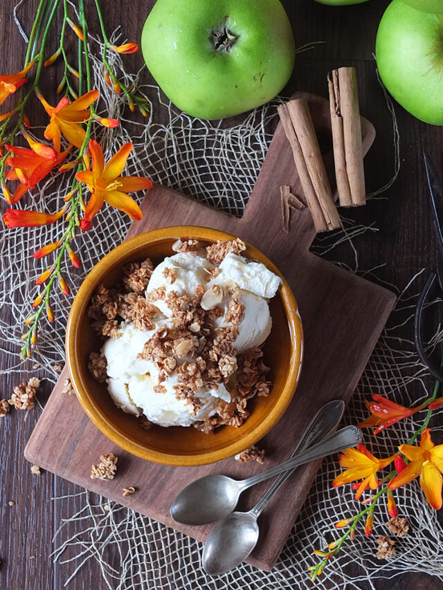 No Churn Apple Cinnamon Swirl Ice Cream with Honey Almond Granola