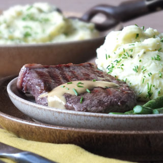 Cream Cheese and Chive Mashed Potatoes with Steak