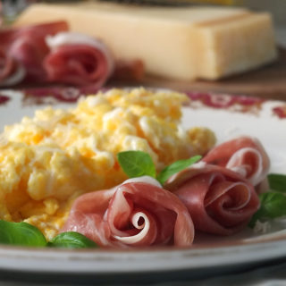 Grana Padano Scrambled Eggs with Prosciutto di San Daniele Roses