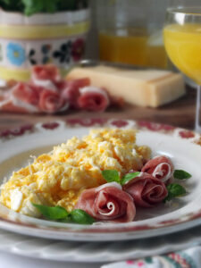 Grana Padano Scrambled Eggs with Prosciutto di San Daniele Roses