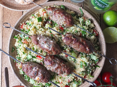 Grilled Lamb Skewers with Feta & Mint