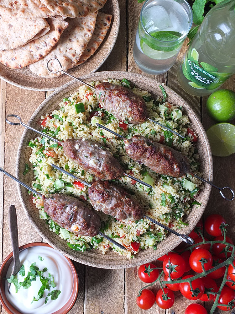 Grilled Lamb Skewers with Feta & Mint