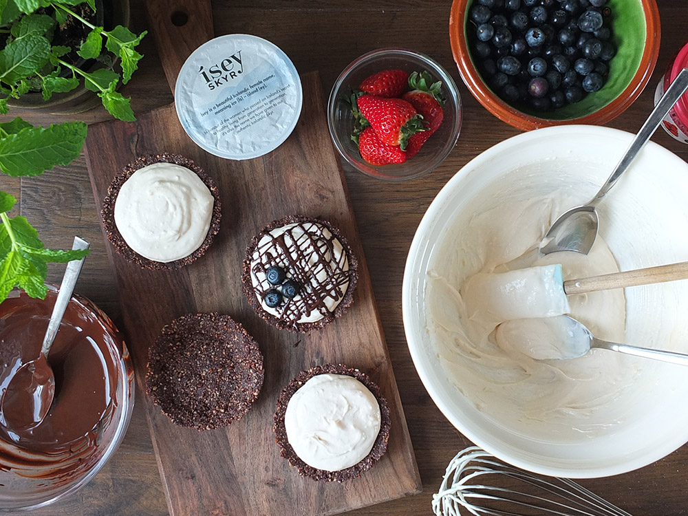 No Bake Chocolate Nut Tarts with Icelandic Skyr