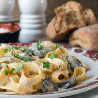 Gluten Free Tagliatelle with a Creamy Mushroom, White Wine & Thyme Sauce