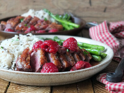Pan-seared Duck Breast with Raspberry Port Sauce