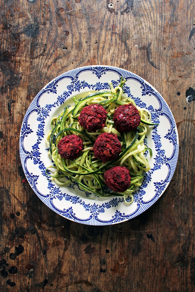 Vegan Courgetti and Beet Balls from Veggie Desserts