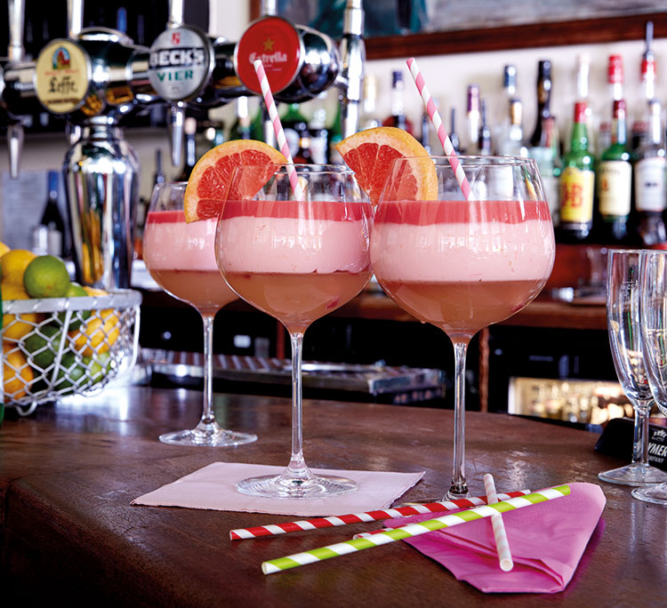 Pink Grapefruit Gin And Tonic - a summery mix of sponge, fruit jelly and curd finished with a grapefruit wedge