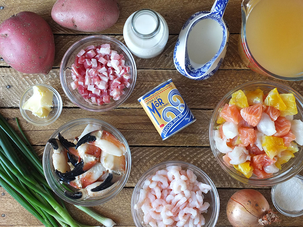 Ingredients you need for creamy seafood chowder