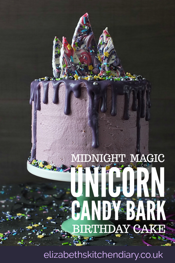Midnight Magic Unicorn Cake with Candy Bark