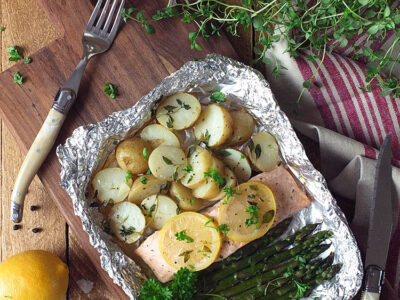 BBQ Salmon Parcels with Cornish New Potatoes