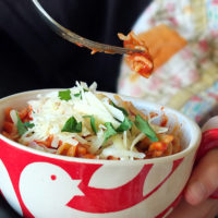 Comfort Food Pasta Bowl with Tomato and Basil Pasta Sauce