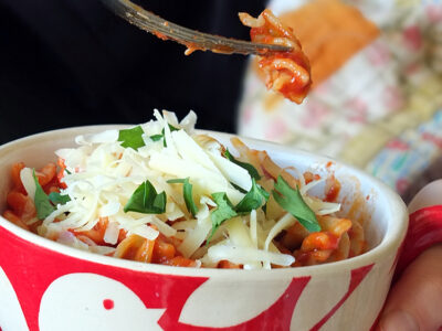Comfort Food Pasta Bowl with Tomato and Basil Pasta Sauce