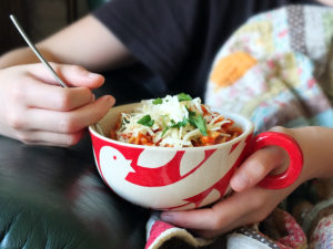 Comfort Food Pasta Bowl with Tomato and Basil Pasta Sauce