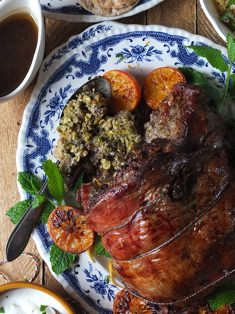Roast Boneless Shoulder of Lamb with Pistachio & Orange Stuffing-image