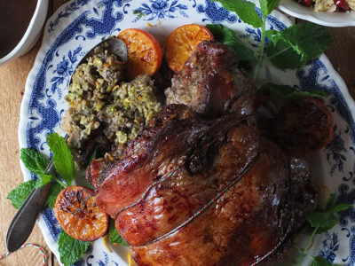 Roast Boneless Shoulder of Lamb with Pistachio & Orange Stuffing