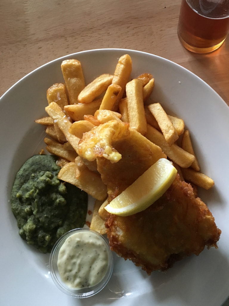 Fish and Chips at the First and Last Inn Lands End Cornwall