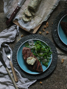 Grilled Steak with Saint Agur and Walnut Butter