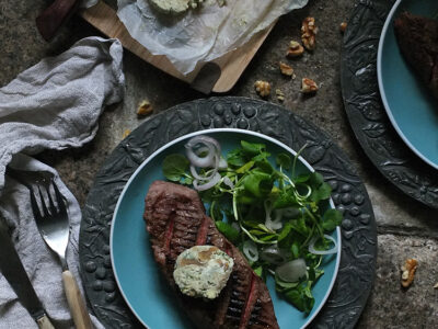 Grilled Steak with Saint Agur and Walnut Butter