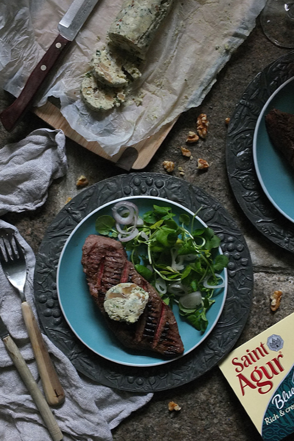 Grilled Steak with Saint Agur and Walnut Butter #steak #bluecheese #walnuts