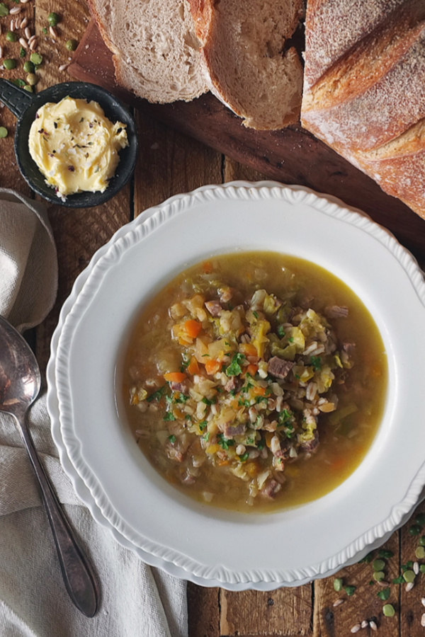 Leftover Lamb Soup with Split Green Peas and Pearled Spelt #lunchrecipe #soup #pressurecooker #leftovers #lamb