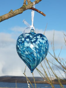 Bath Aqua Glass Heart Bauble