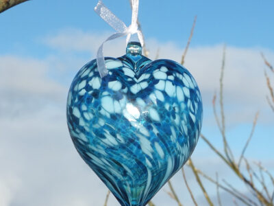 Bath Aqua Glass Heart Bauble