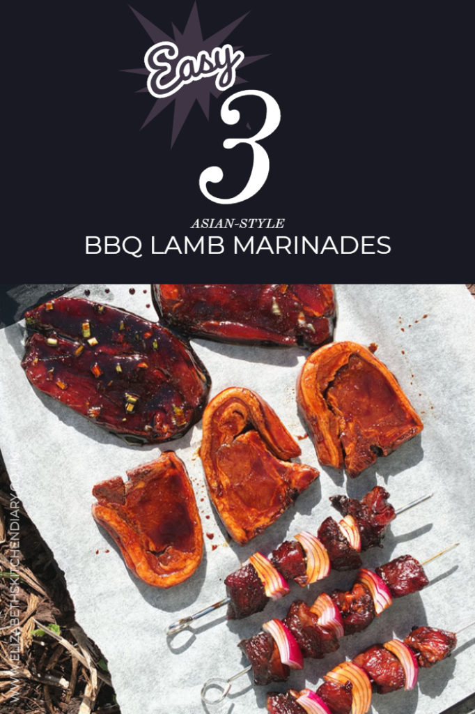 Three super easy Asian-inspired BBQ lamb marinades for lamb steaks, lamb chops and cubed lamb shoulder kebabs. #bbq #barbecuemarinade #marinade #lamb #bbqrecipe #barbecuerecipe