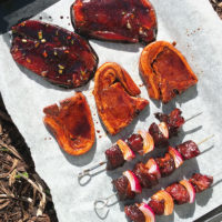 Three super easy Asian-inspired BBQ lamb marinades for lamb steaks, lamb chops and cubed lamb shoulder kebabs. #bbq #barbecuemarinade #marinade #lamb #bbqrecipe #barbecuerecipe