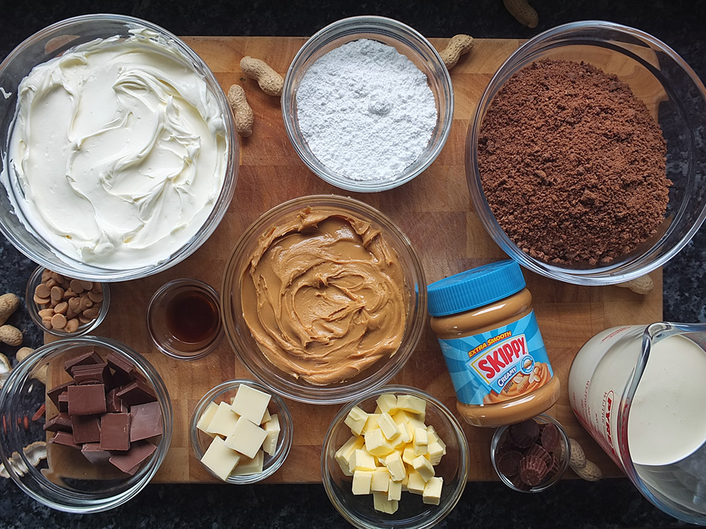 Ingredients for peanut butter cheesecake recipe