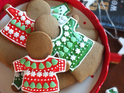 Ugly Christmas Sweater Gingerbread Cookies image - gingerbread men biscuits with decorated icing and sprinkles