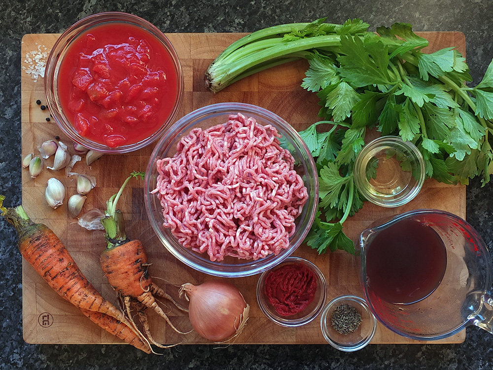 Ingredients for bolognese sauce