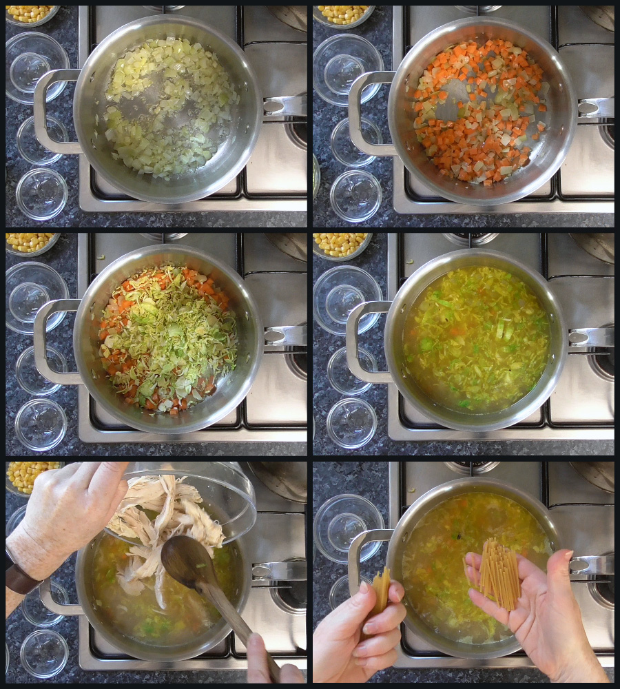 How to make chicken soup from leftovers collage step by step collage