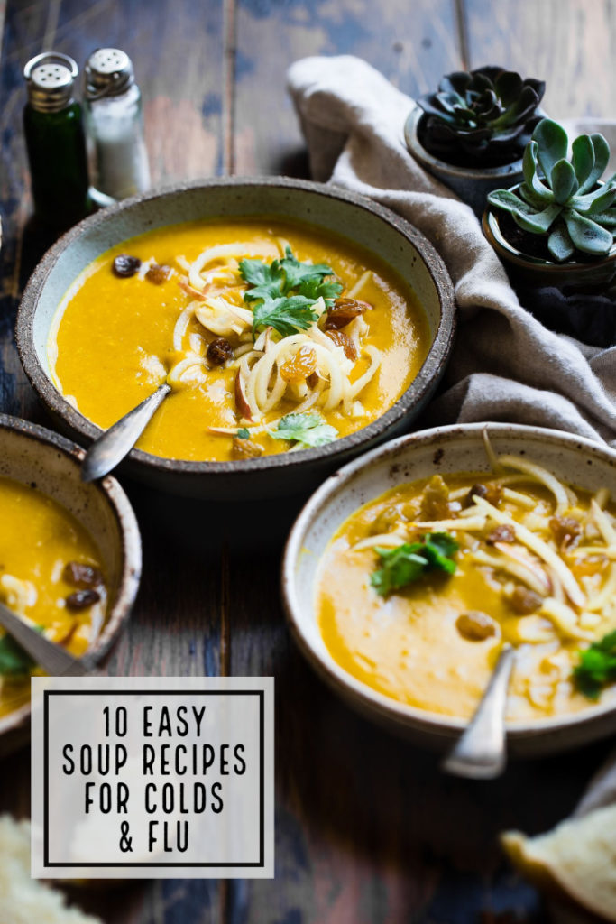 A collection of delicious, easy soup recipes to comfort you through a cold or flu. #soup #coldremedy #healthysoup