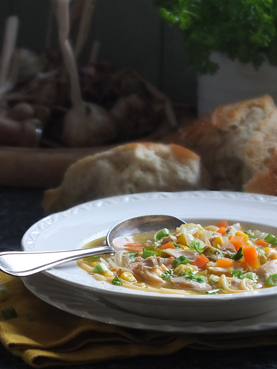 Leftover Roast Chicken Noodle Soup | Elizabeth's Kitchen Diary