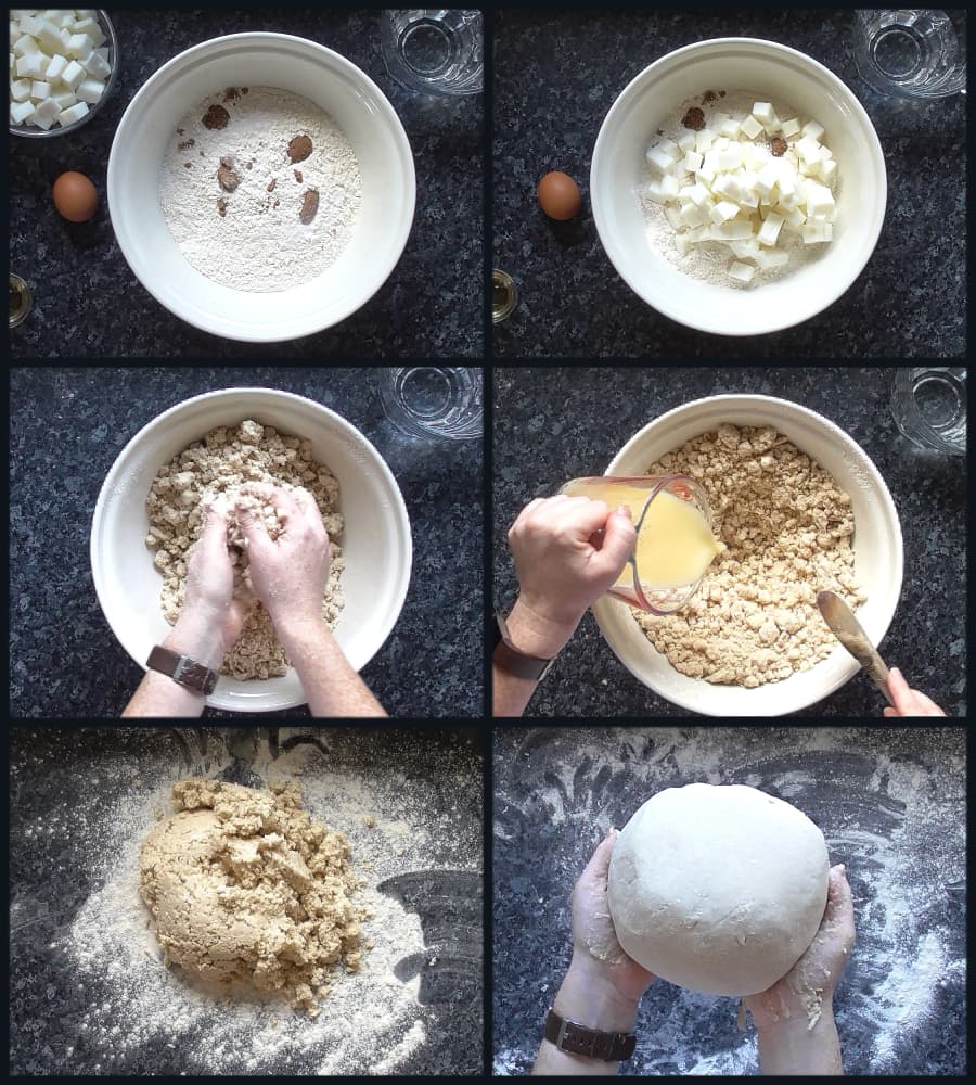 a step by step collage showing how to make pie crust from scratch