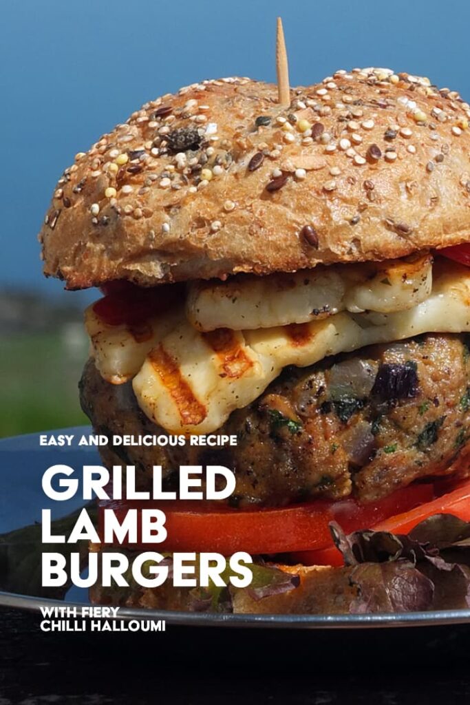 pinterest image of lamb burger with text overlay