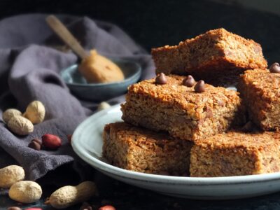 Image of a plate of peanut butter flapjacks.