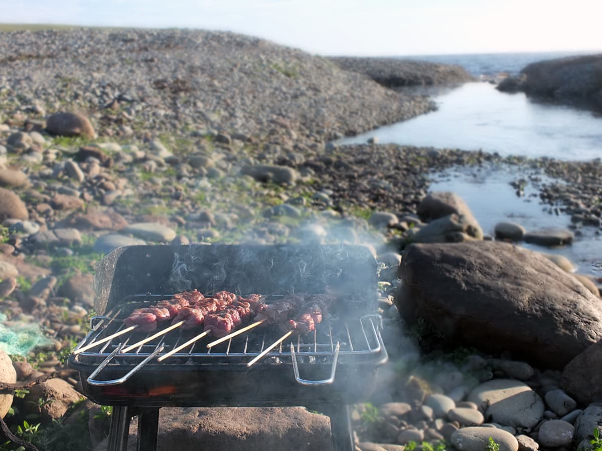 BBQ lamb on the beach image. 