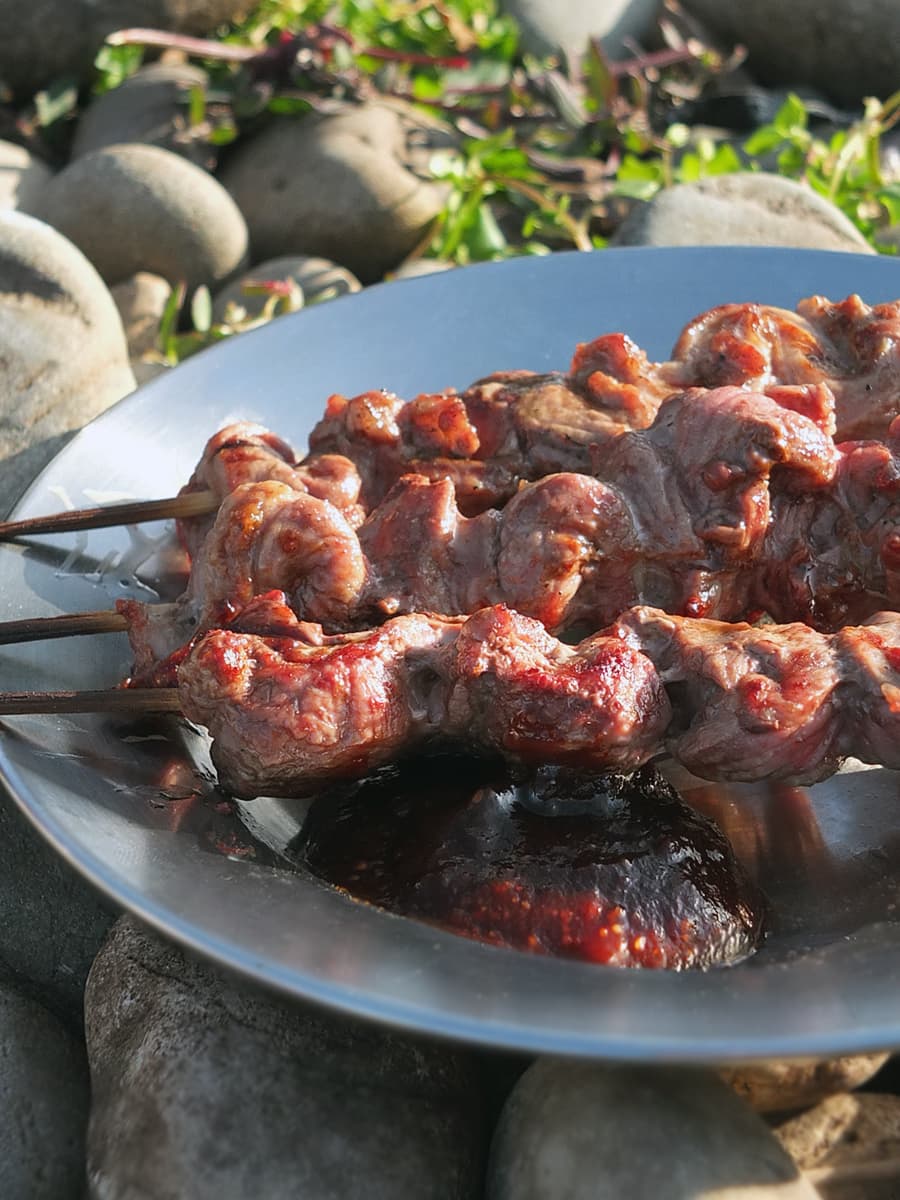 BBQ lamb skewers on the beach image 