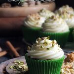 Pinterest image of spiced courgette cupcakes with cream cheese frosting.