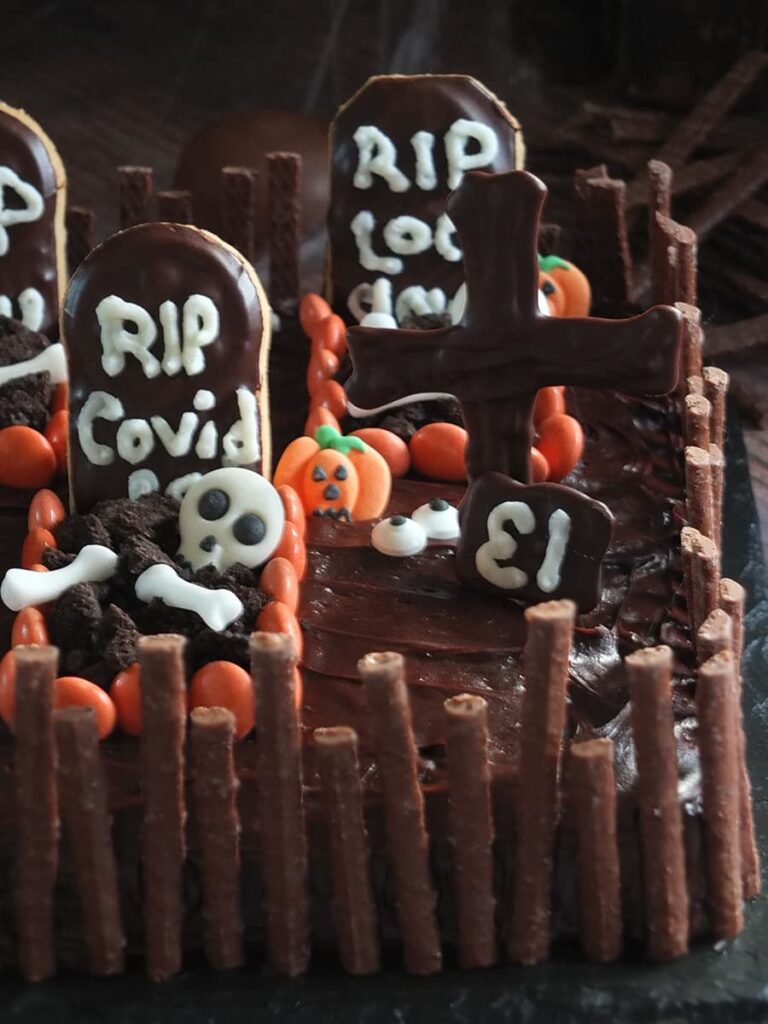 Close up image of detail in Halloween cake.