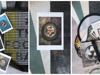 Header image collage for food photography bag.