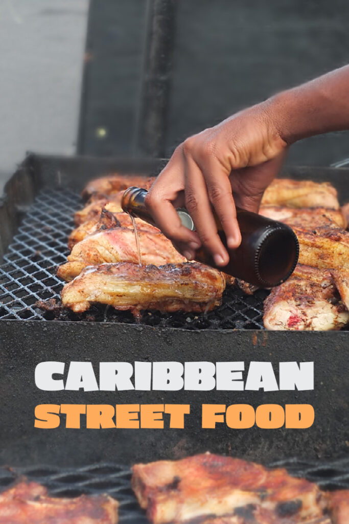 Pinterest pin with text overlay saying 'Caribbean Street Food'.