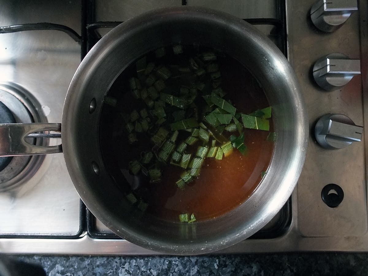 Image of Pork stock being made into pork jelly for a pork pie.