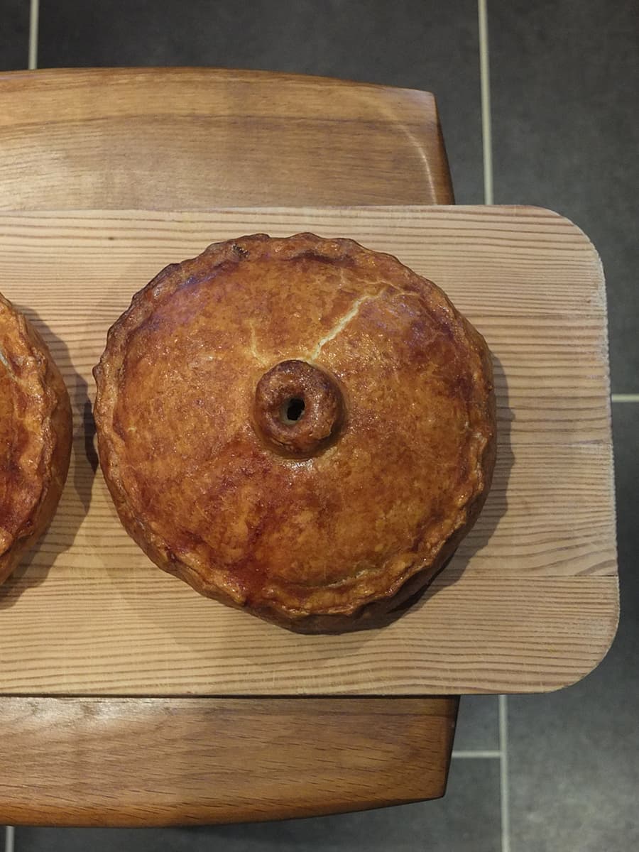 Top down photo of a hand-raised pork pie.