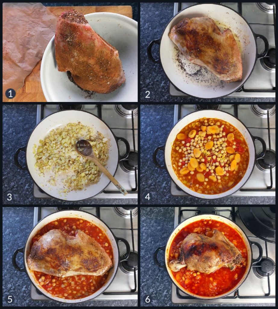 Six step collage depicting the steps needed to make this recipe.